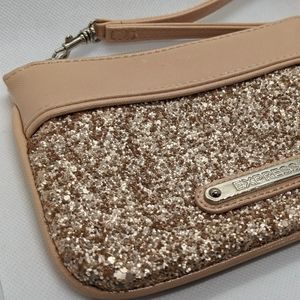 Express Gold Glittery Tan Wristlet